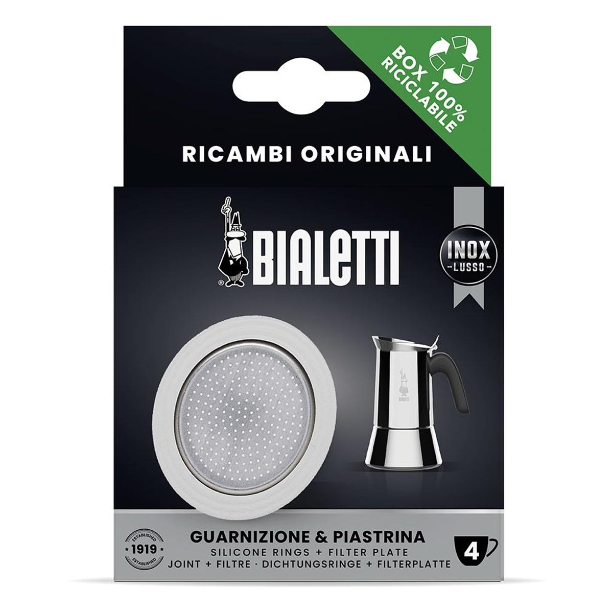Комплект Bialetti фильтр и уплотнитель для стальных кофеварок на 4 порции, Серебристый
Комплект Bialetti фильтр и уплотнитель для стальных кофеварок на 4 порции, Серебристый
