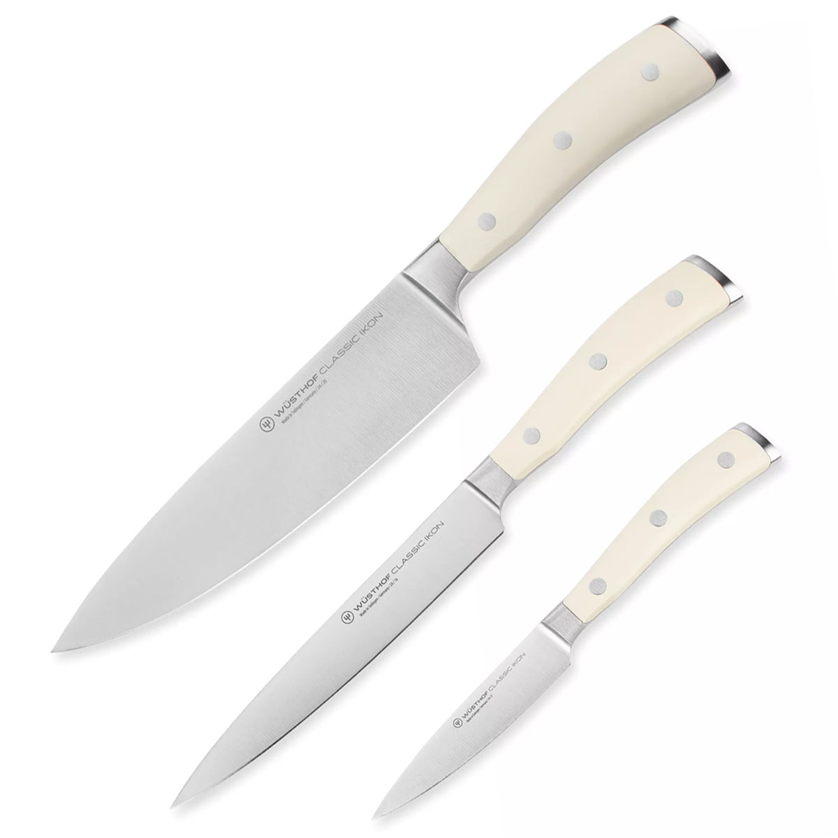 Набор кухонных ножей Wuesthof Ikon Cream White Поварская тройка
Набор кухонных ножей Wuesthof Ikon Cream White Поварская тройка