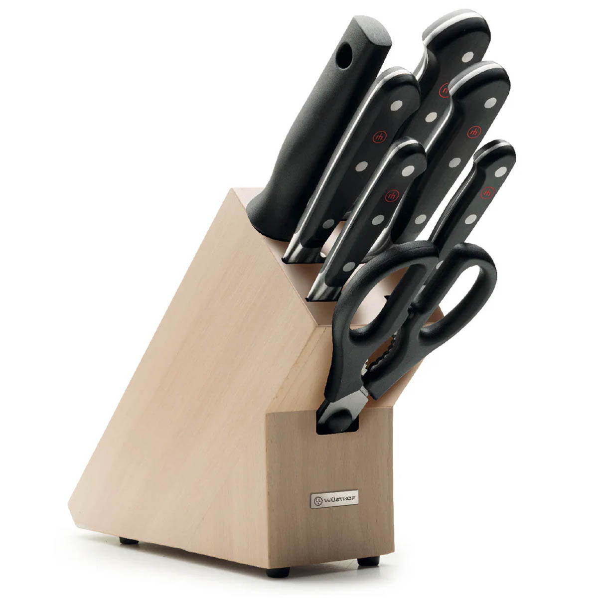 Набор кухонных ножей 5 шт.+кухонные ножницы+мусат на св.дерев.подставке "Classic"
Набор кухонных ножей 5 шт.+кухонные ножницы+мусат на св.дерев.подставке "Classic"