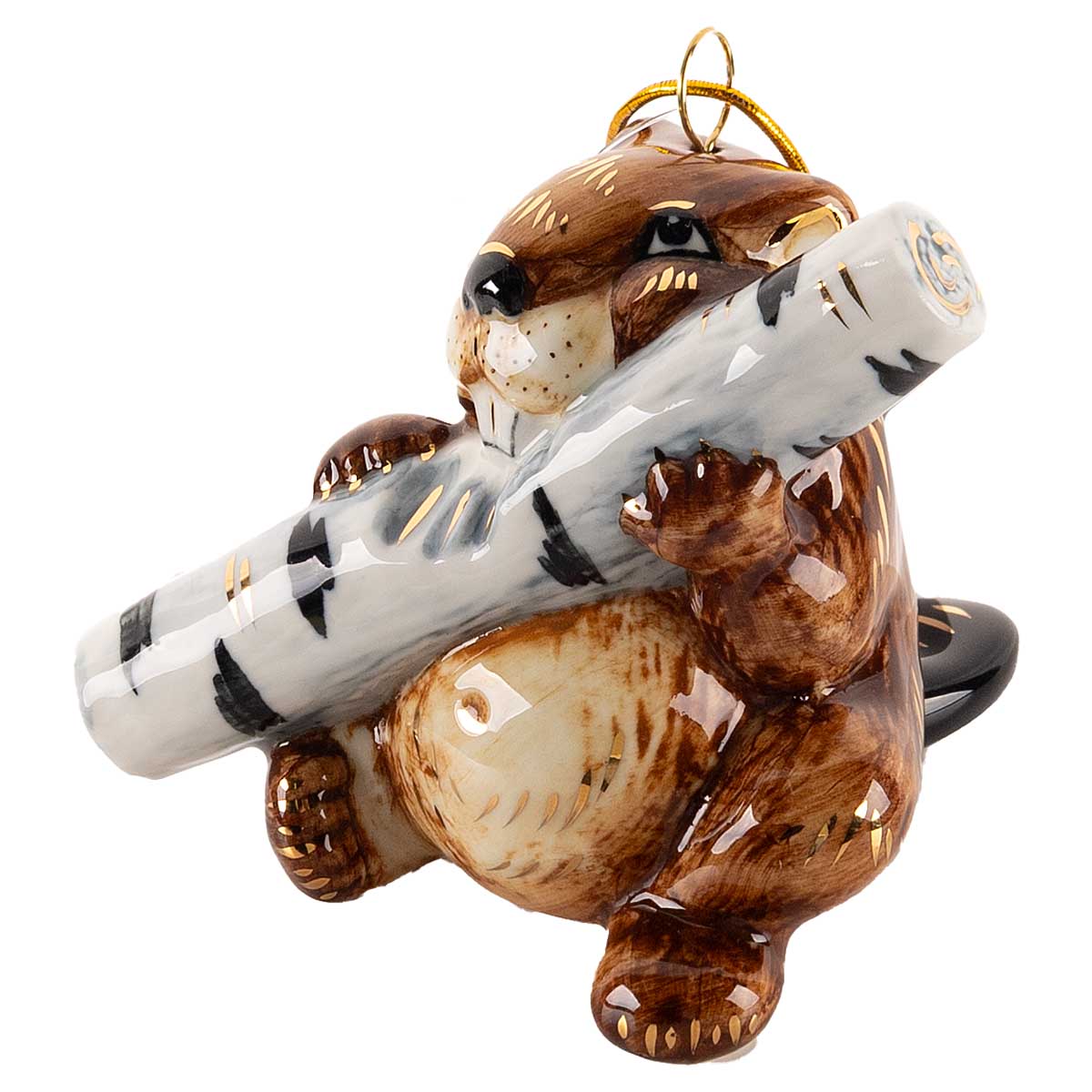 

Елочная игрушка Лефортовский фарфор Русские сказки Бобер с бревном рыжий