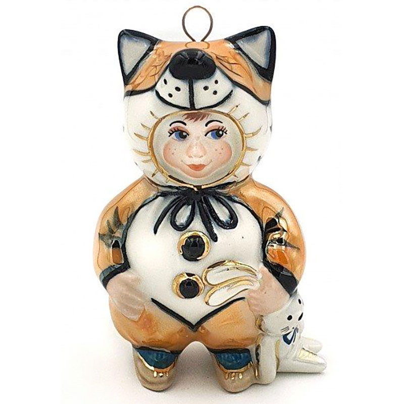 

Елочная игрушка Фарфоровая мануфактура Дети в ретро и новогодних костюмах. Девочка-лисичка, Оранжевый