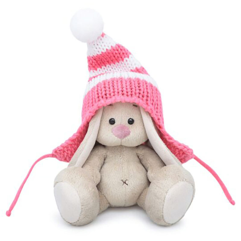 

Мягкая игрушка BUDI BASA collection Зайка Ми в полосатой розовой шапке, Бежевый
