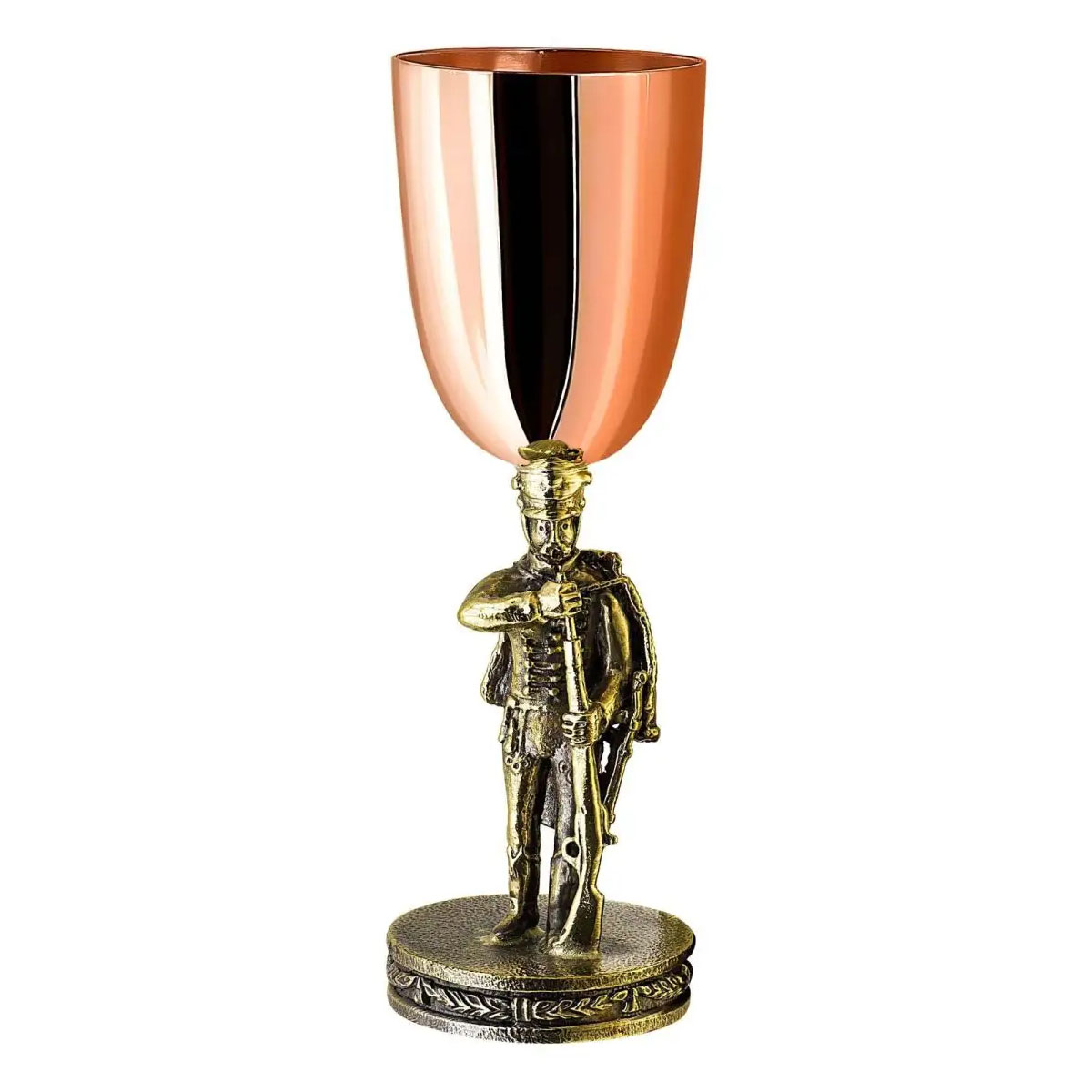 

Набор рюмок Кольчугинский Мельхиор Охотничий домик Аты-Баты медь-латунь с чернением 2шт в футляре