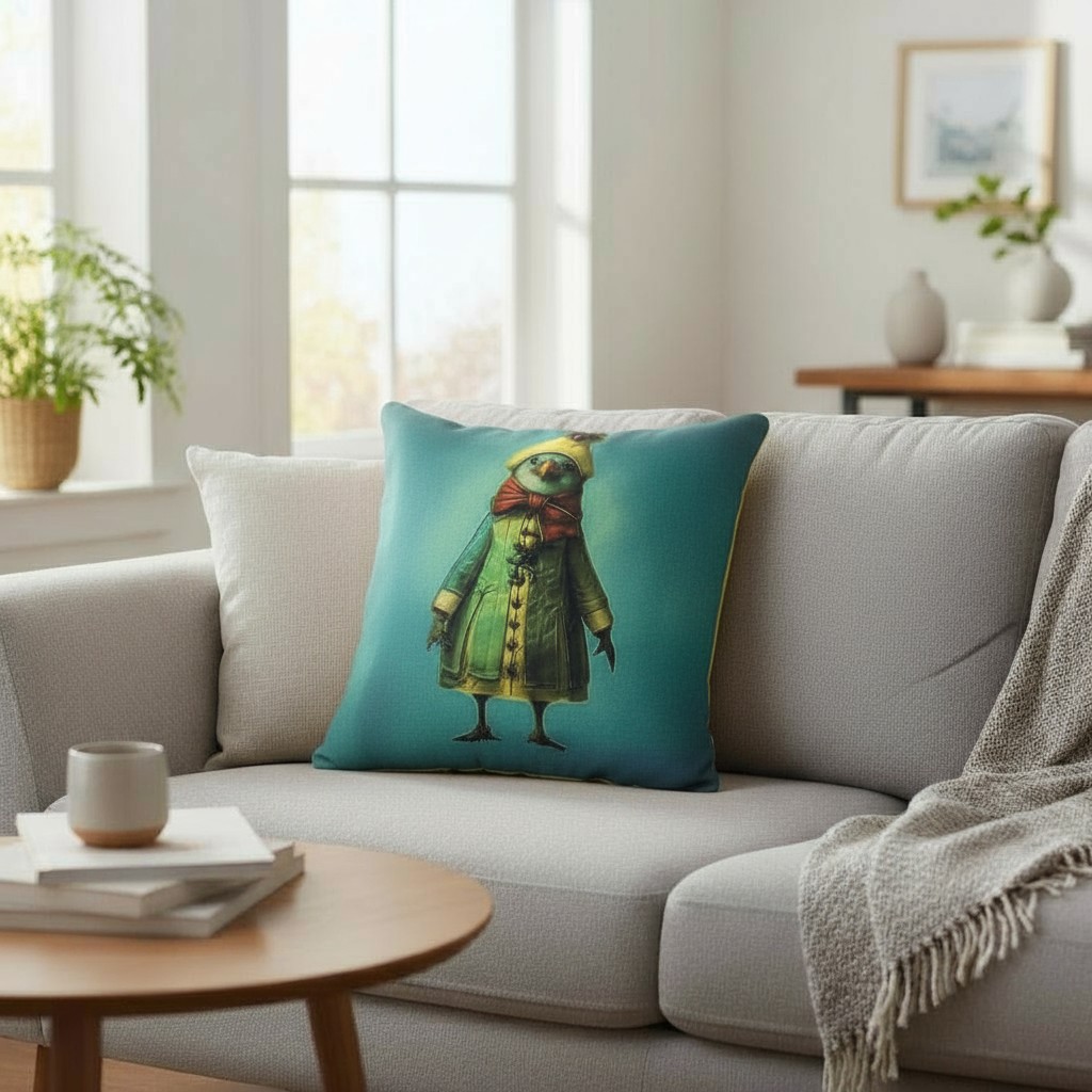 

Подушка декоративная Фабрика Стильные птички Птичка в пальто с шарфом