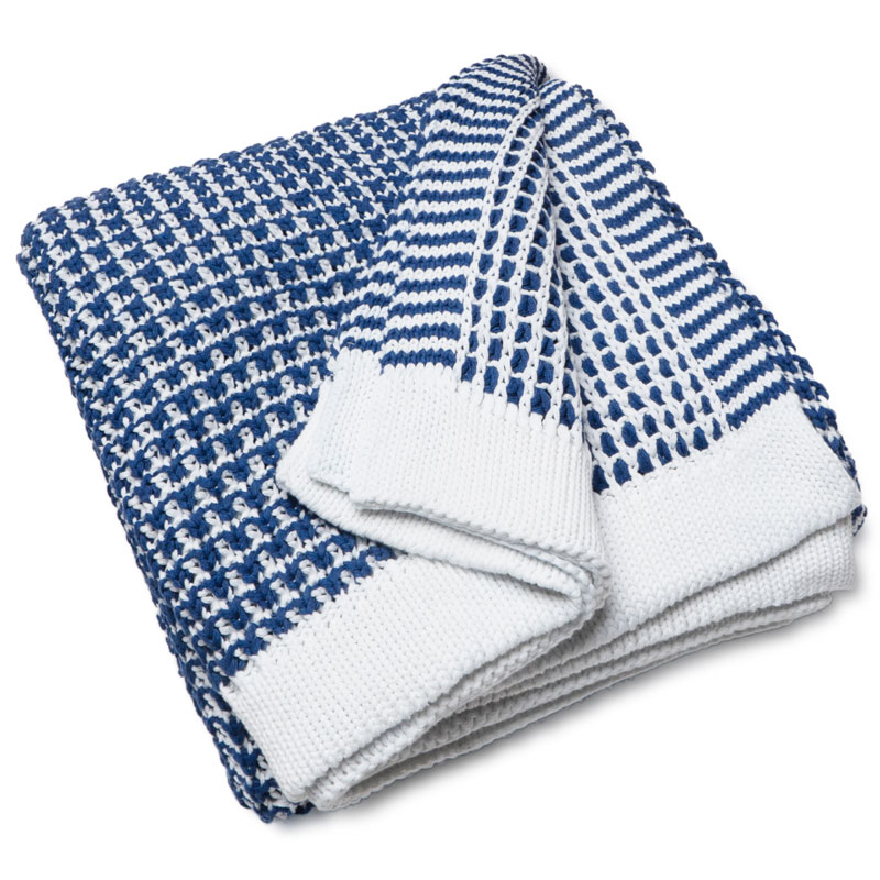 

Плед Gant Home Hook Knit, белый с синим, Белый;синий