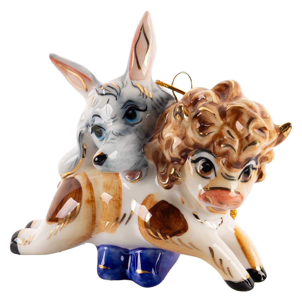 

Елочная игрушка Лефортовский фарфор Русские сказки Волк и теленок