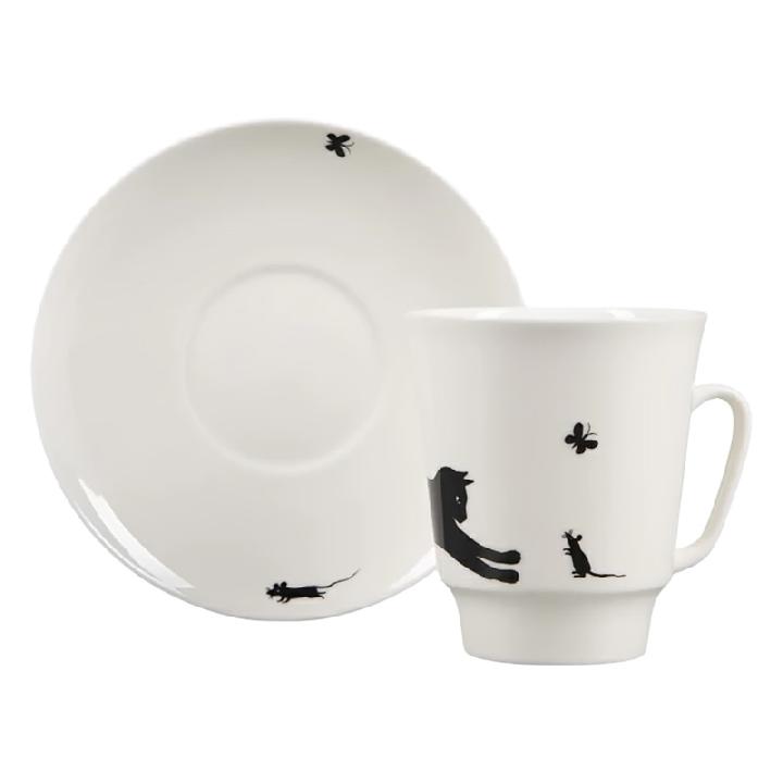 Пара чайная Императорский фарфоровый завод Котовасия Кошки-мышки