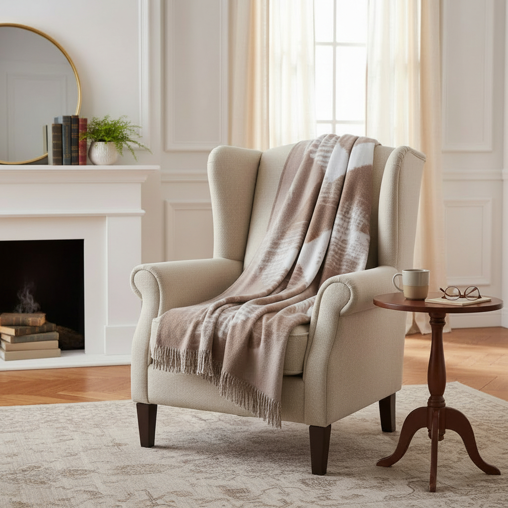 Плед 200x220см Pappel Scotch Jacquard, белый с бежевым