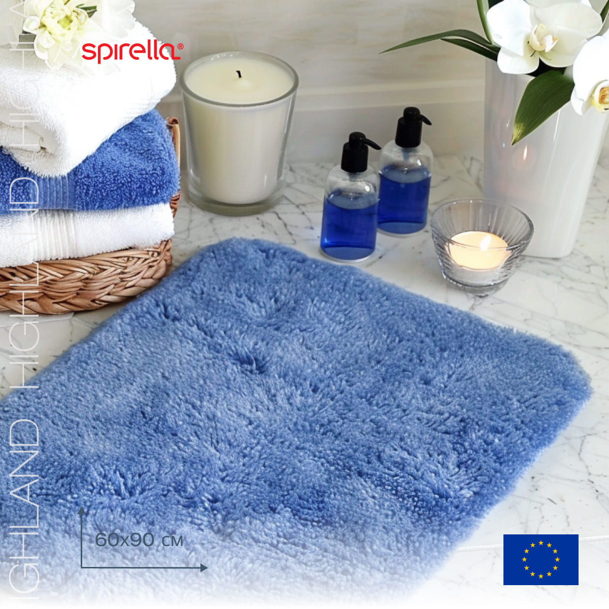 

Коврик для ванной 60x90см Spirella Highland, голубой