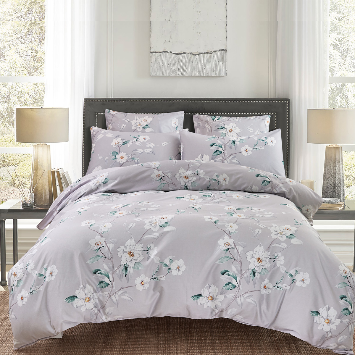 Комплект постельного белья 1,5-спальный Pappel White Flower, серый Pappel EYGCA23058/150200S EYGCA23058/150200S - фото 1