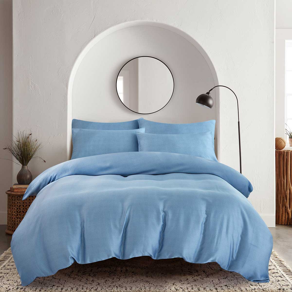 комплект постельного белья семейный pappel leaves on blue Комплект постельного белья семейный Pappel smooth blue