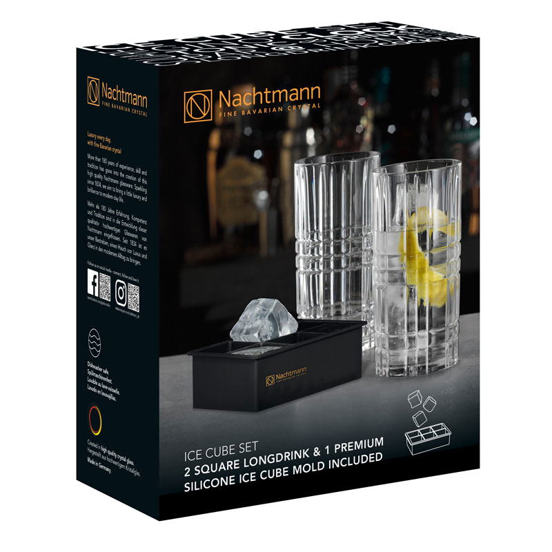Набор Nachtmann Square Ice Cube: стаканы высокие 2шт и емкость для льда Nachtmann 104369, цвет прозрачный - фото 5