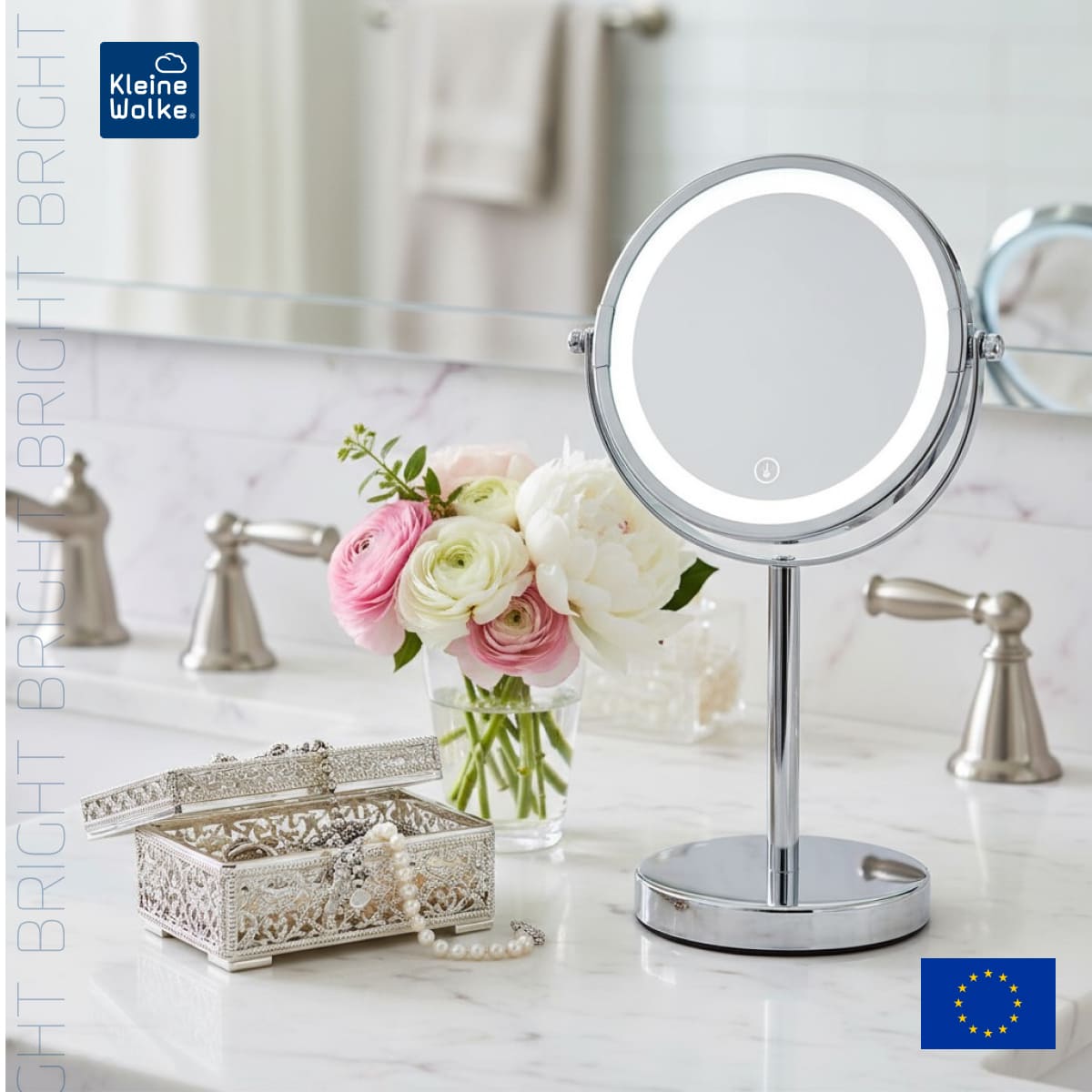 

Косметическое зеркало на подставке Kleine Wolke Bright LED-Mirror, 17,5х12х29,5 см., цвет серебряный