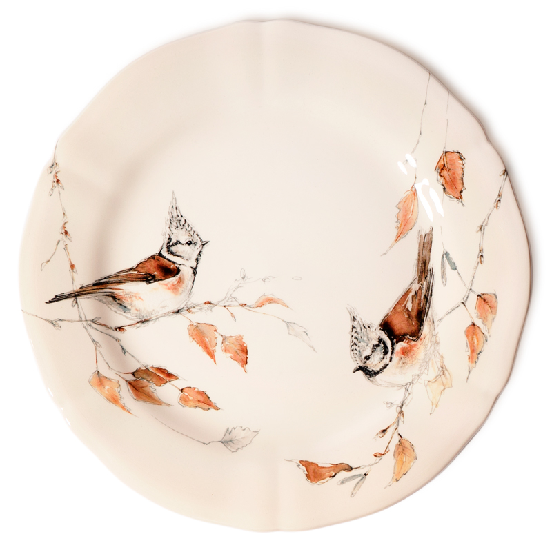 Тарелка десертная Gien Oiseaux Foret Хохлатая синица Gien 1854ADE226, цвет белый