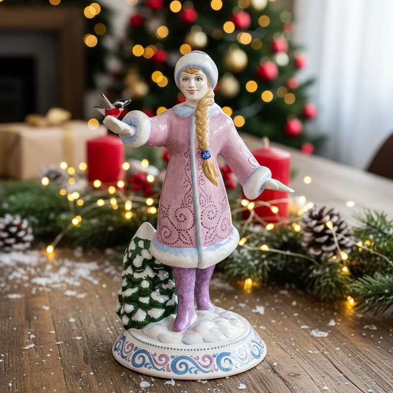 

Статуэтка Ярославская Керамическая Мануфактура Снегурочка в розовой шубке