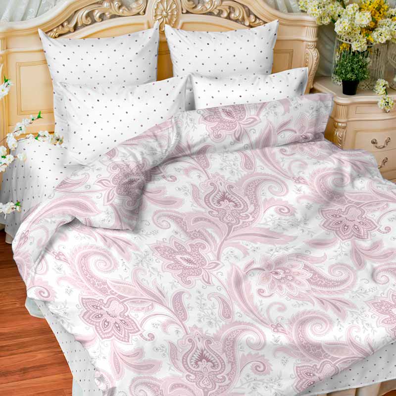 Комплект постельного белья семейный Balimena Pallazio, белый с розовым Balimena 9047, цвет розовый - фото 1