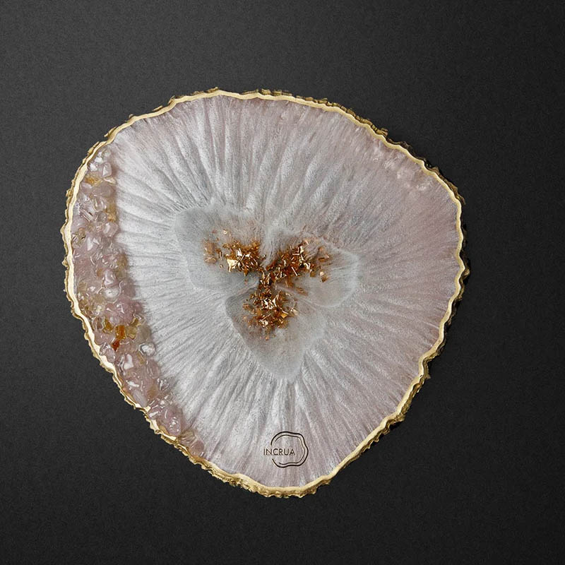 

Плато из эпоксидной смолы с натуральными камнями Incrua Plato (XL) Розовый кварц, золото