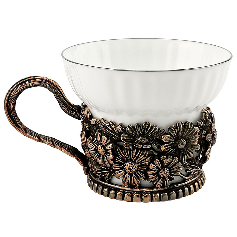 Чашка чайная Кольчугинский мельхиор Ромашки медная черненая Кольчугинский мельхиор КМ1352ЧШ06, цвет коричневый - фото 5