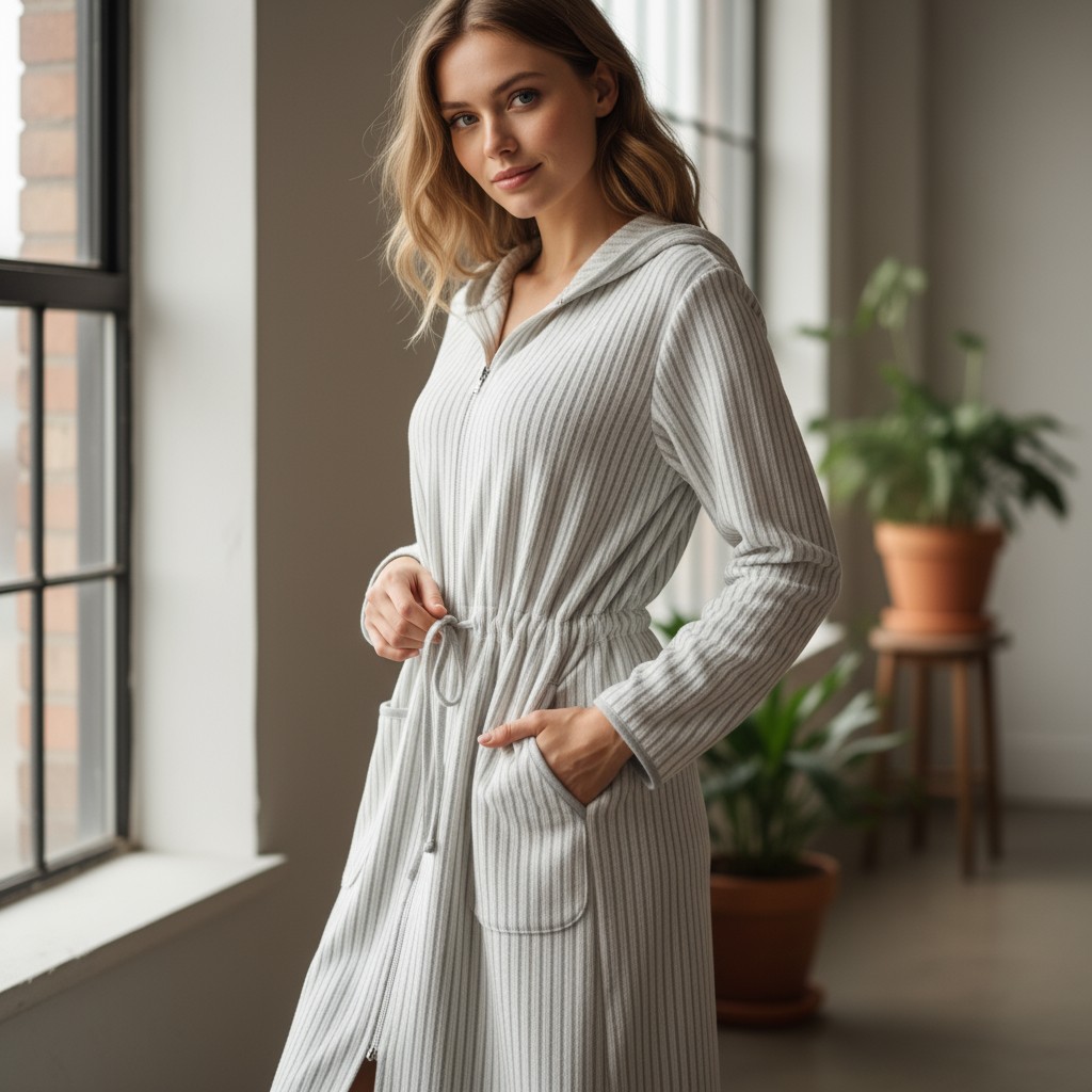 

Халат женский на молнии CAWO размер 42, цвет светло-серый