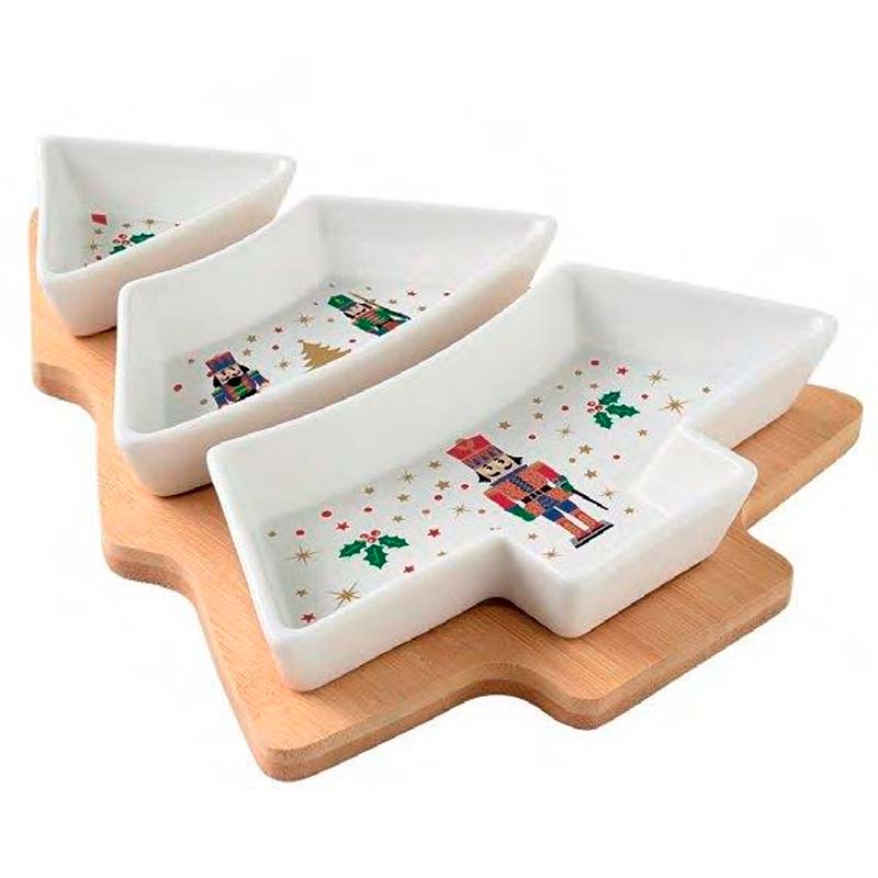 

Набор для закусок Easy Life Nutcracker на бамбуковом подносе 25,5x21cм, Белый;красный;зеленый