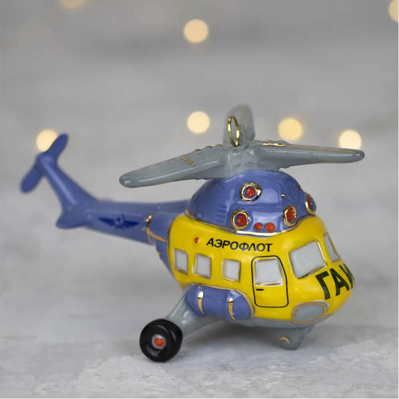 

Елочная игрушка Фарфоровая мануфактура Ретро транспорт Вертолет ГАИ