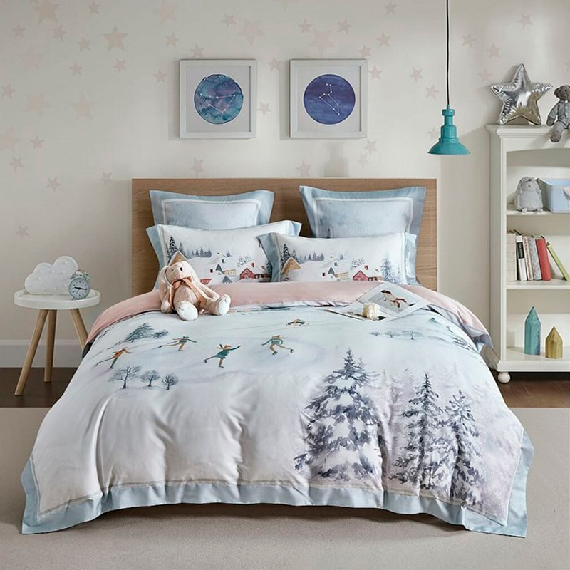

Комплект постельного белья евро Anabella Asabella зимний пейзаж на светло-сером