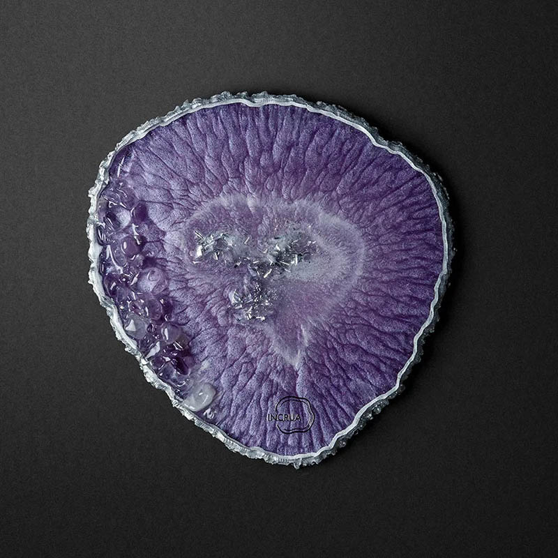 

Плато из эпоксидной смолы с натуральными камнями Incrua Plato (XL) Инжир, серебро