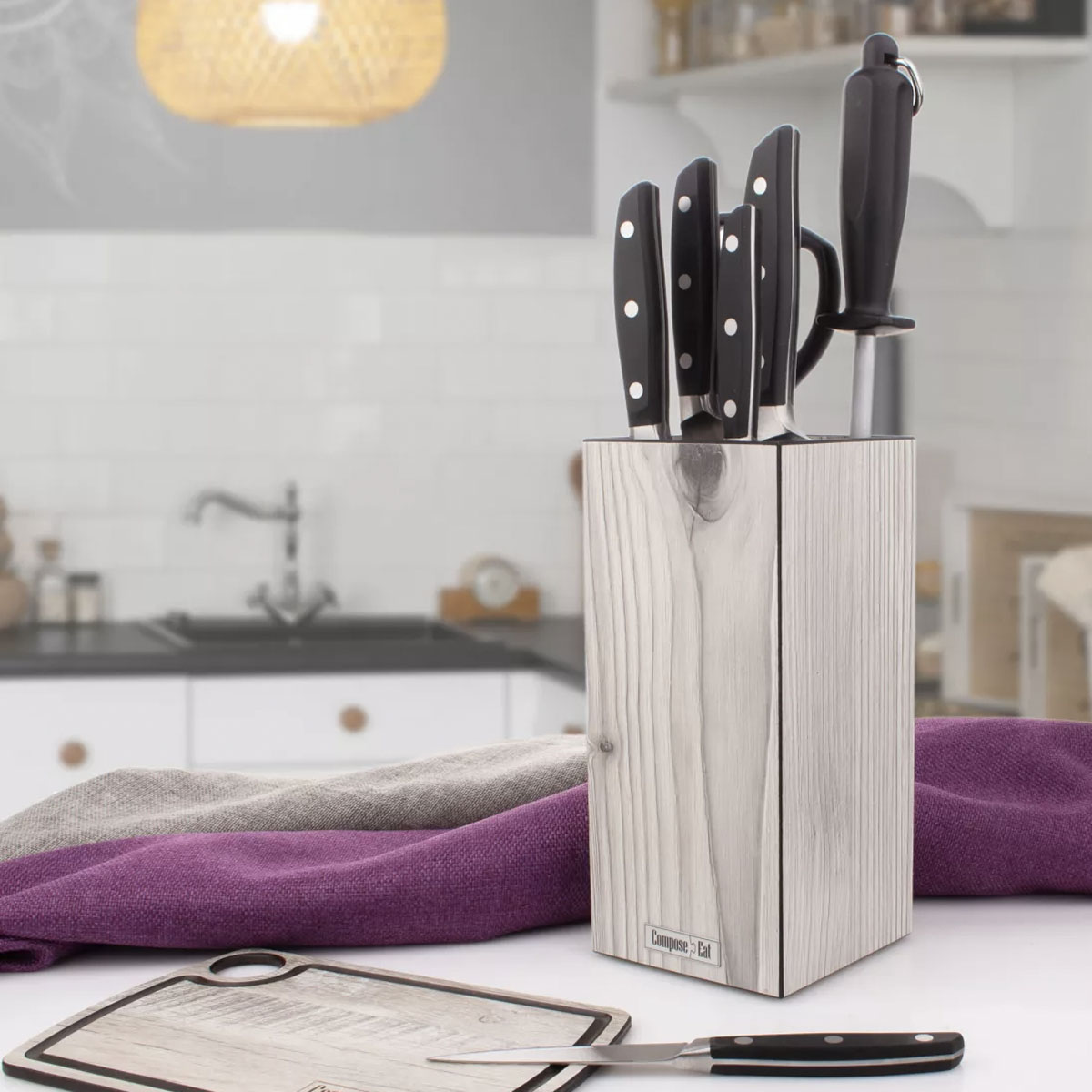 Подставка для кухонных ножей универсальная ComposeEat Elegance, белое дерево подставка для ножей 11×6×20 см дерево