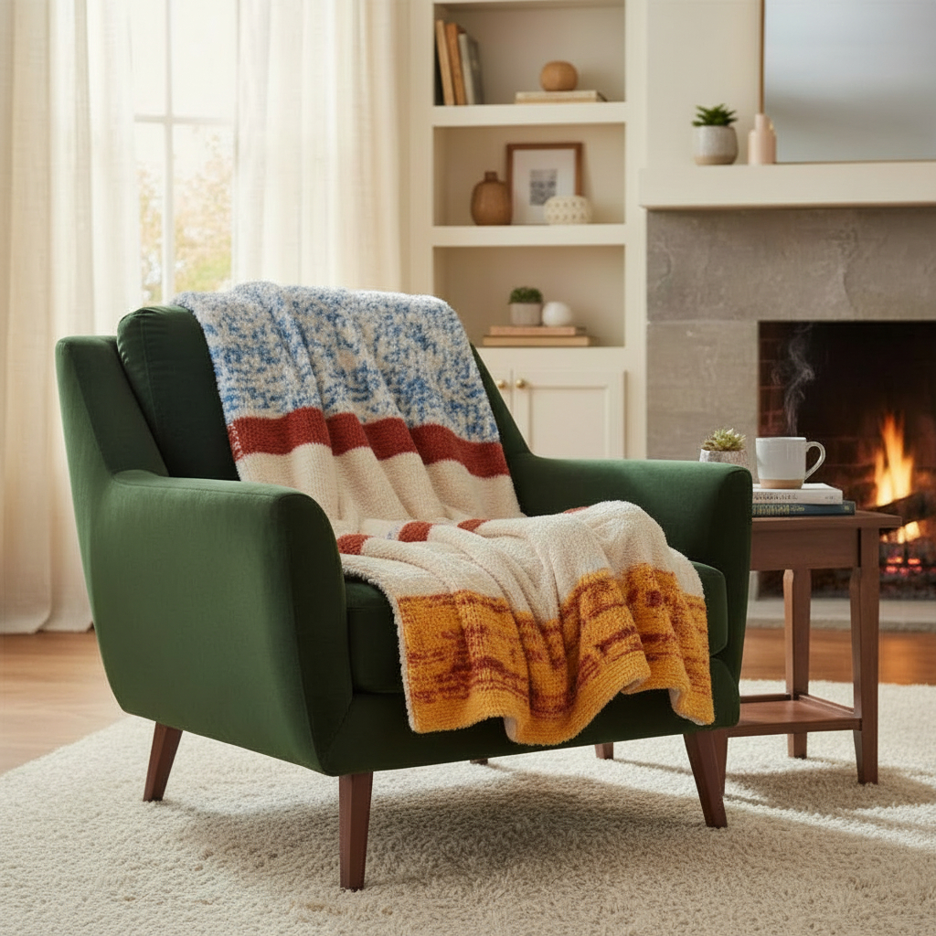 Плед 200x220см Pappel Cotton голубой с бежевым 4810₽