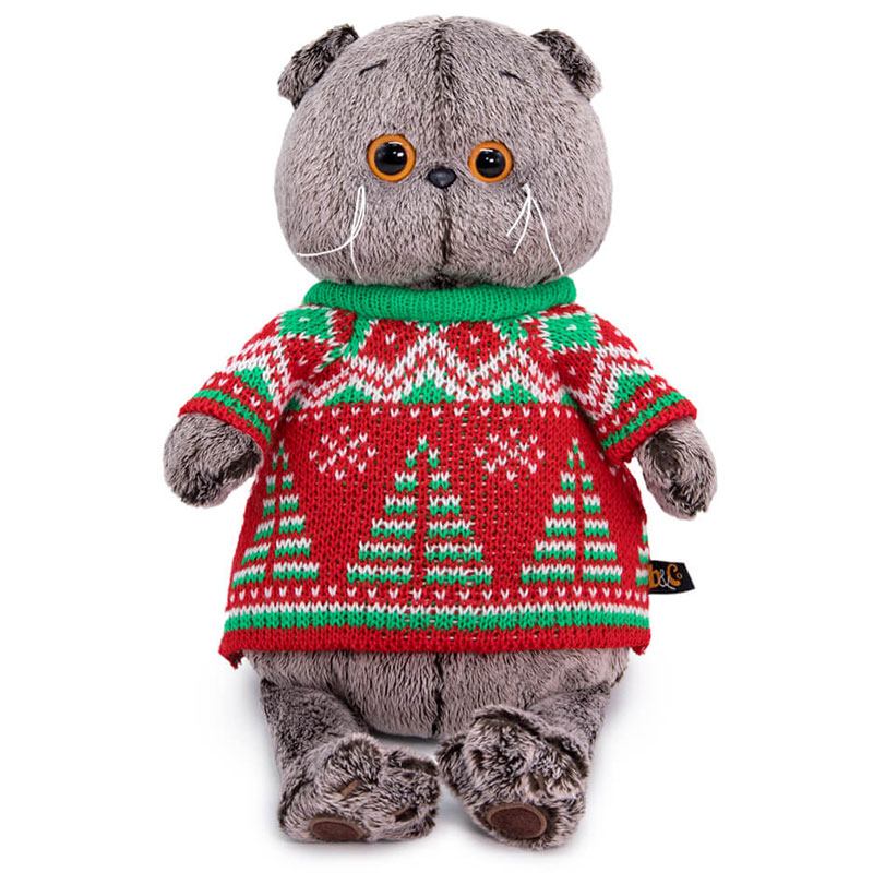 

Мягкая игрушка BUDI BASA collection Басик в свитере с елками, Серый