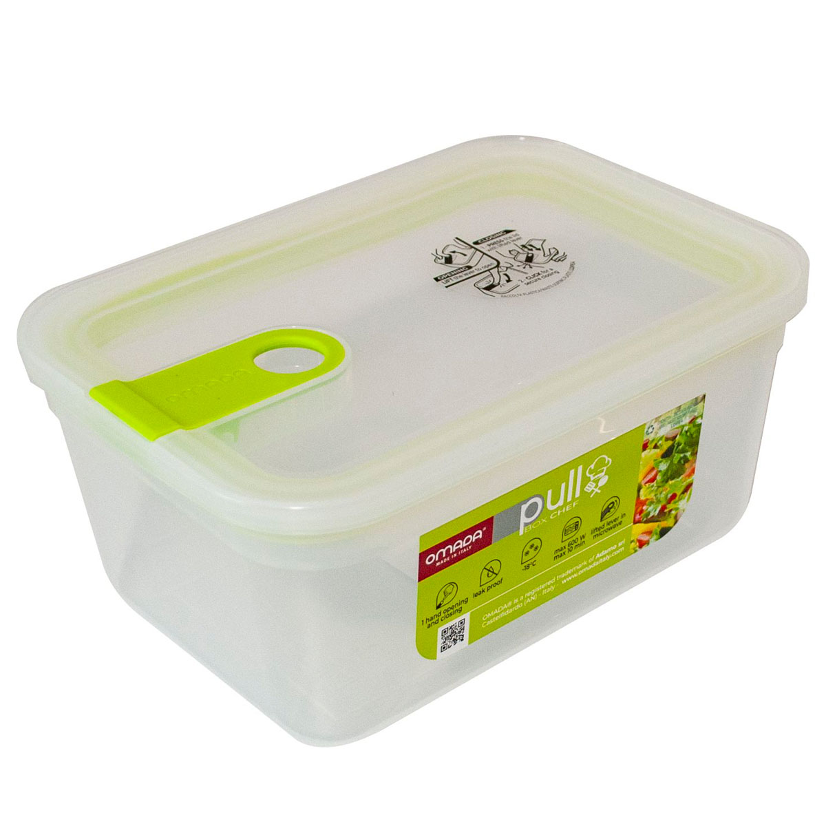 Контейнер прямоугольный Omada Pull box chef 1500мл неоново-зеленый 1370₽