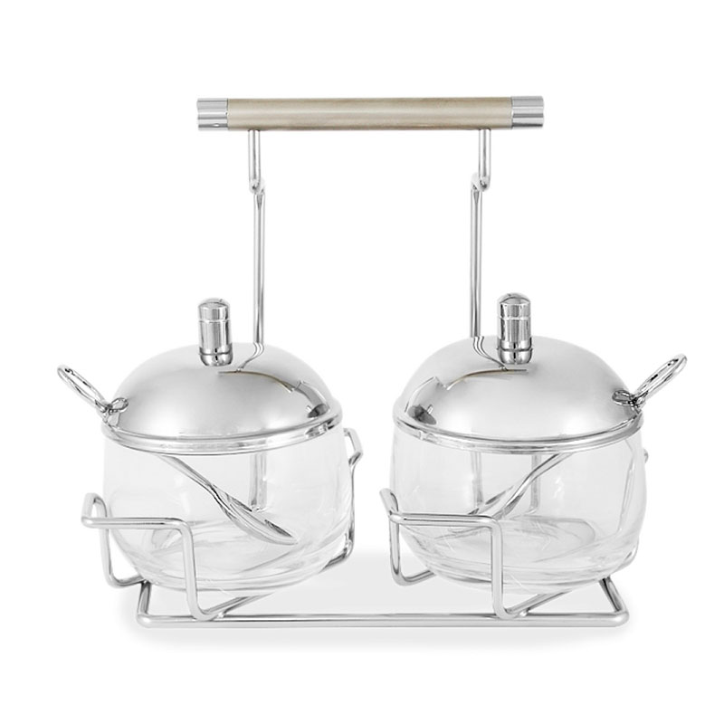 

Вазочки для джема Regent Silverware Перле, 2шт в подставке, Серебряный;прозрачный