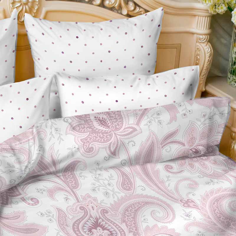 Комплект постельного белья семейный Balimena Pallazio, белый с розовым Balimena 9047, цвет розовый - фото 3