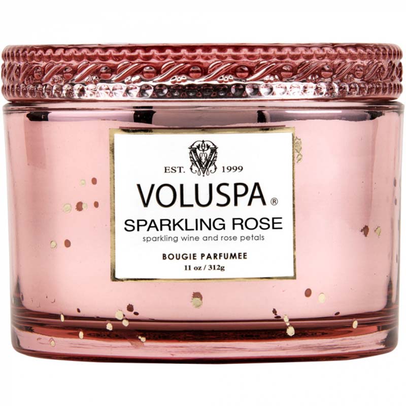 

Аромасвеча Voluspa Игристое Розе, смородина, лепестки роз в стеклянном подсвечнике с крышкой, Розовый