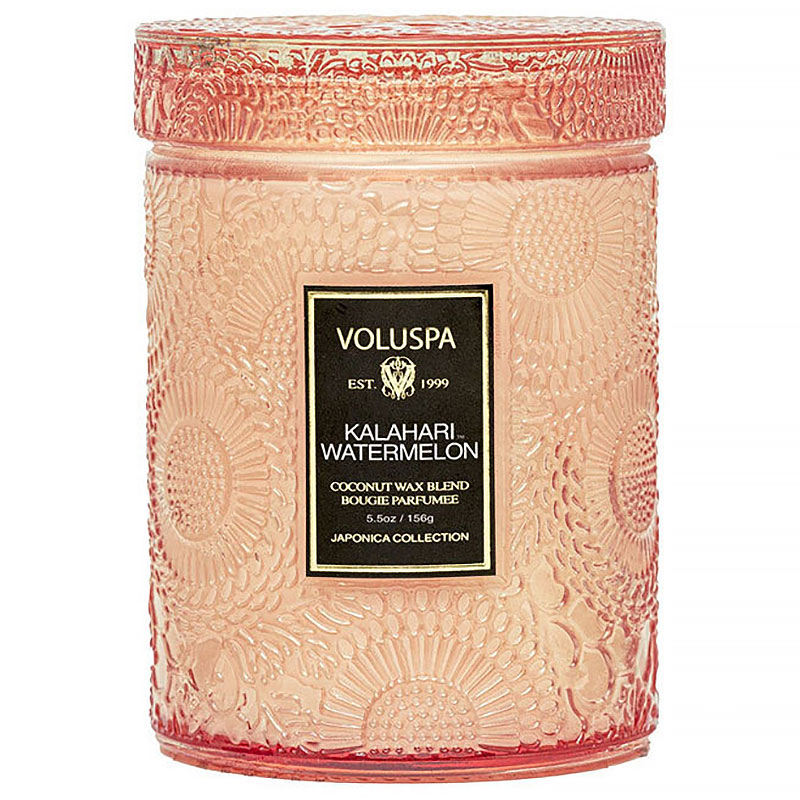 Свеча ароматическая Voluspa Калахарский арбуз в маленькой стеклянной банке со стеклянной крышкой Voluspa 73527, цвет розовый - фото 1