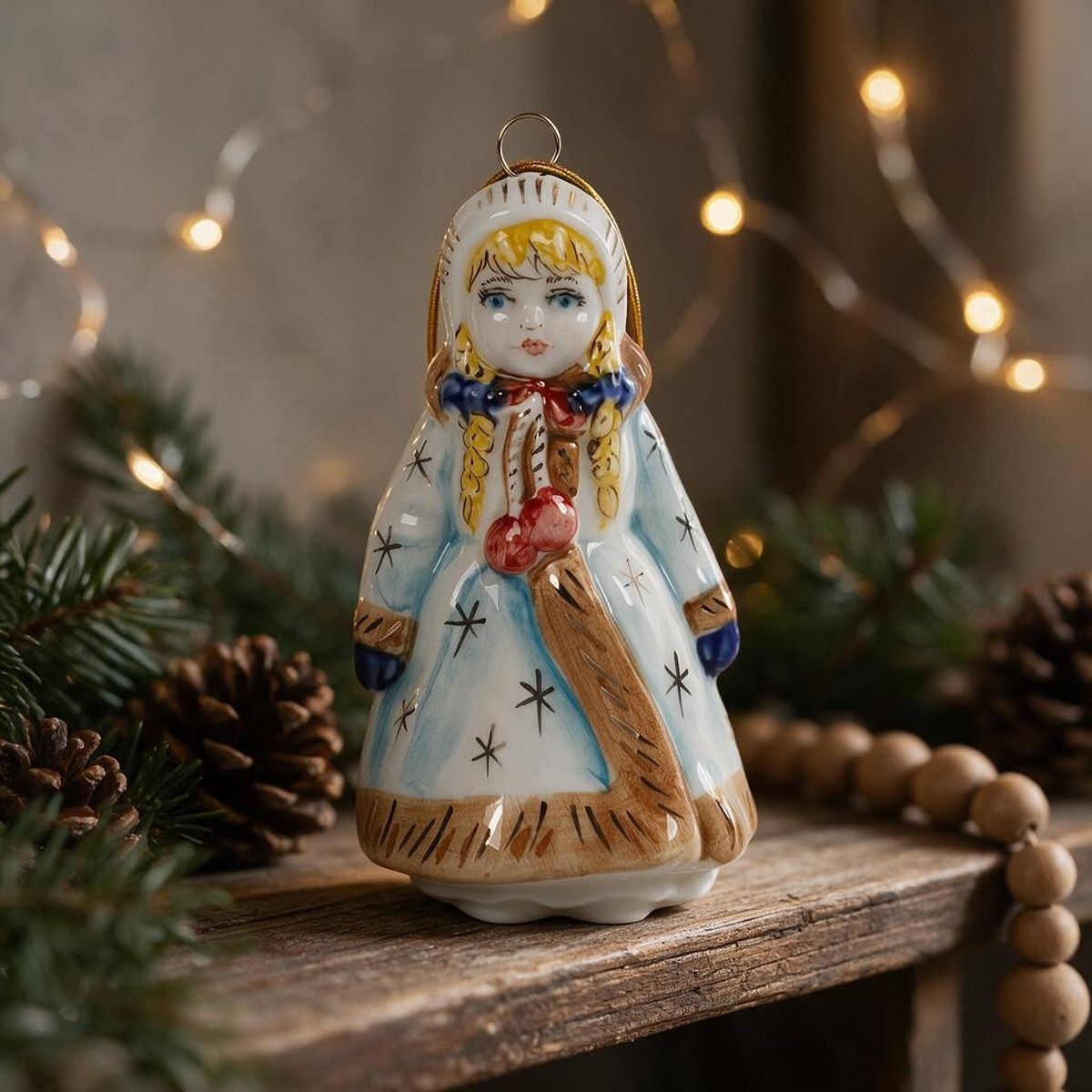 Елочная игрушка Лефортовский фарфор Девочка с помпонами