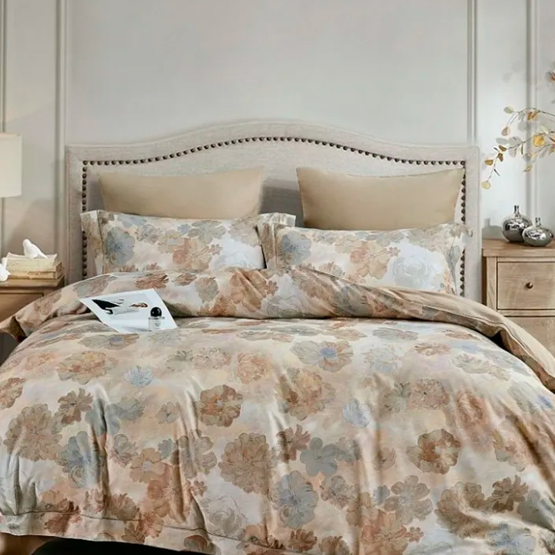 Комплект постельного белья евро Anabella Asabella цветы на бежевом