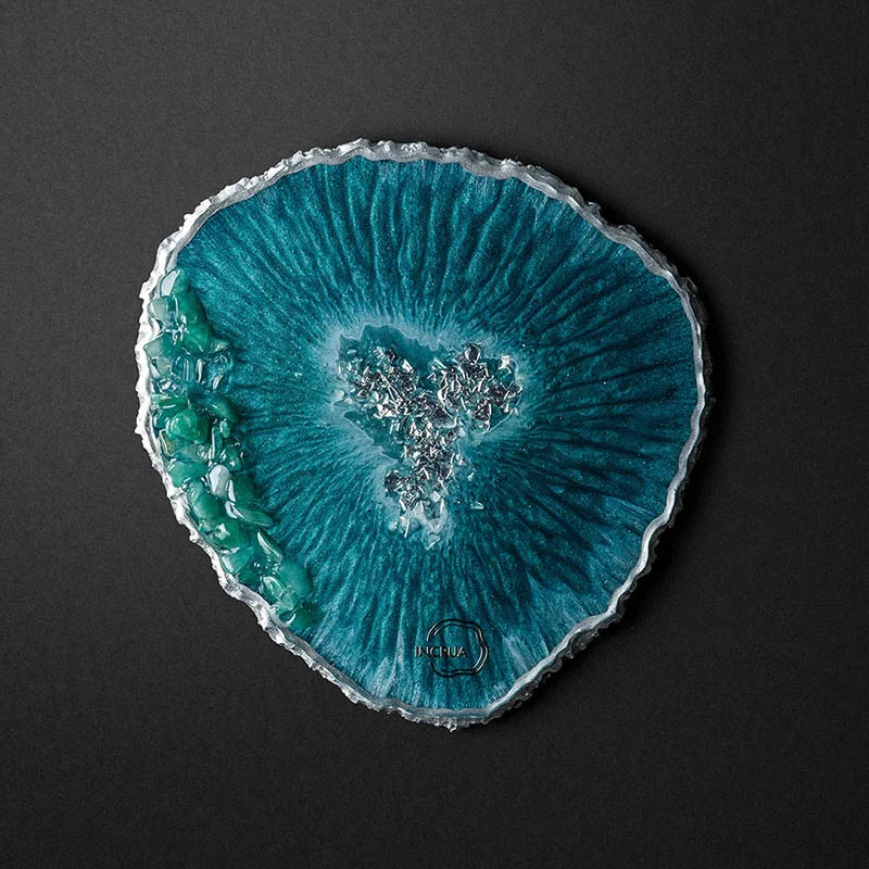 

Плато из эпоксидной смолы с натуральными камнями Incrua Plato (XL) Пикок, серебро