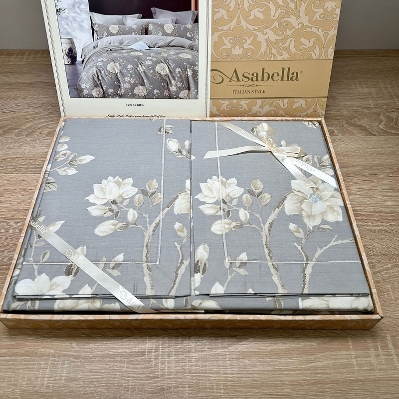 Комплект постельного белья евро Anabella Asabella, цветы на светло-сером Anabella Asabella 1696-6 - фото 8