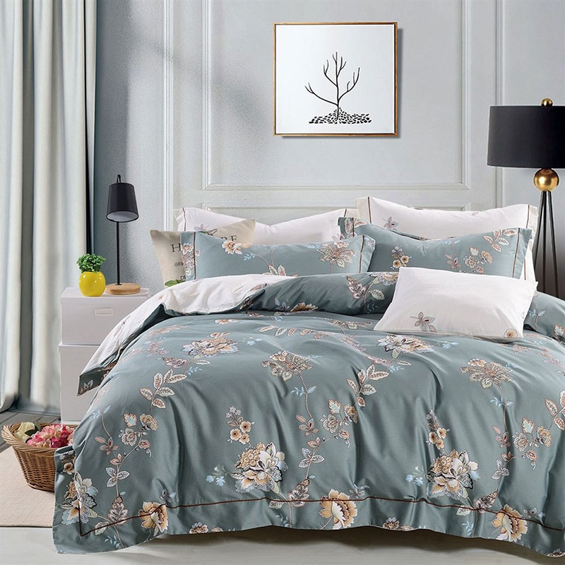 Комплект постельного белья евро Anabella Asabella, цветочный узор на сером цветочный горшок пао завод буревестник