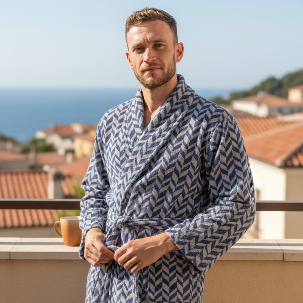 

Халат мужской Casa Lusso размер L, голубой