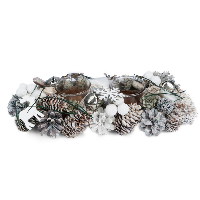 

Подсвечник с шишками Hogewoning Snowflake с двумя свечами, Белый;зеленый