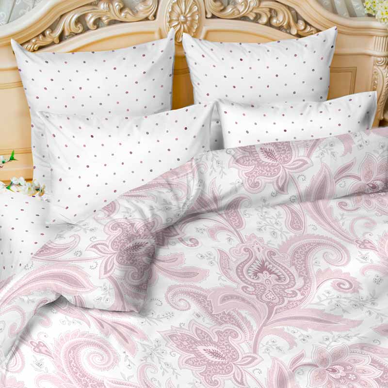 Комплект постельного белья семейный Balimena Pallazio, белый с розовым Balimena 9047, цвет розовый - фото 2