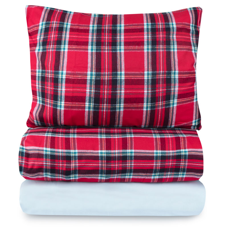 

Комплект постельного белья 1,5-спальный Lameirinho Flannel, красная клетка, Красный