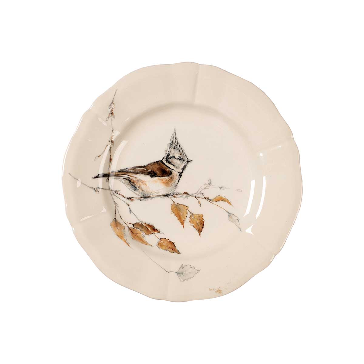 Тарелка для канапе Gien Oiseaux Foret Хохлатая синица