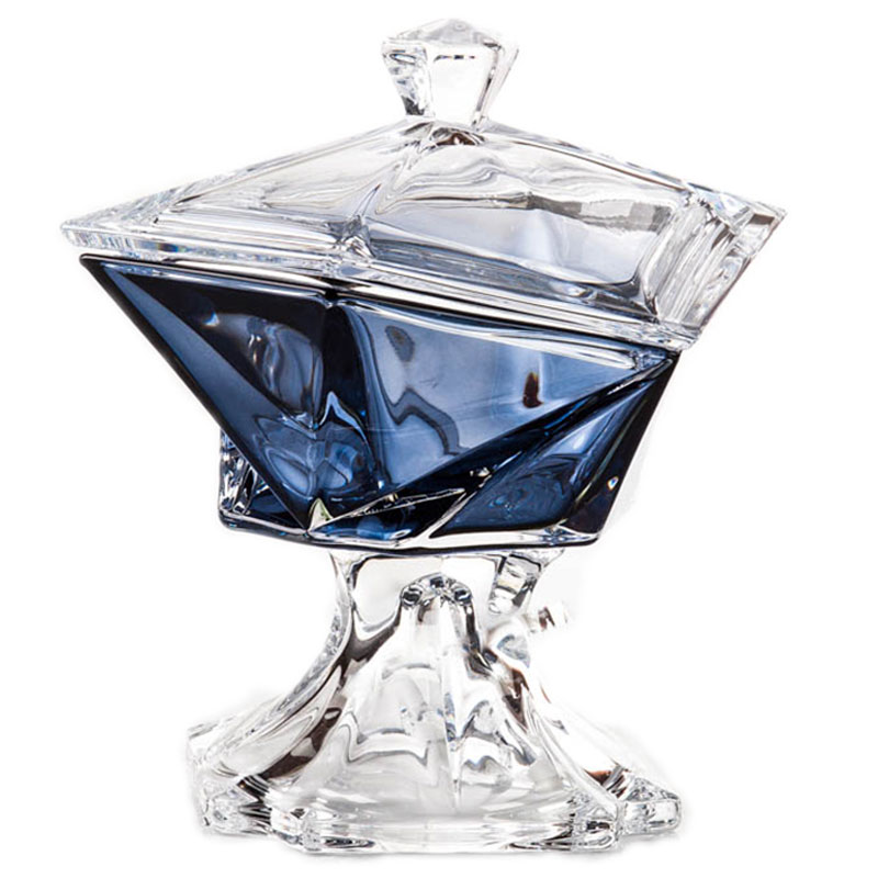 

Конфетница на ножке с крышкой Crystalite Bohemia 23,5см, Серо-голубой