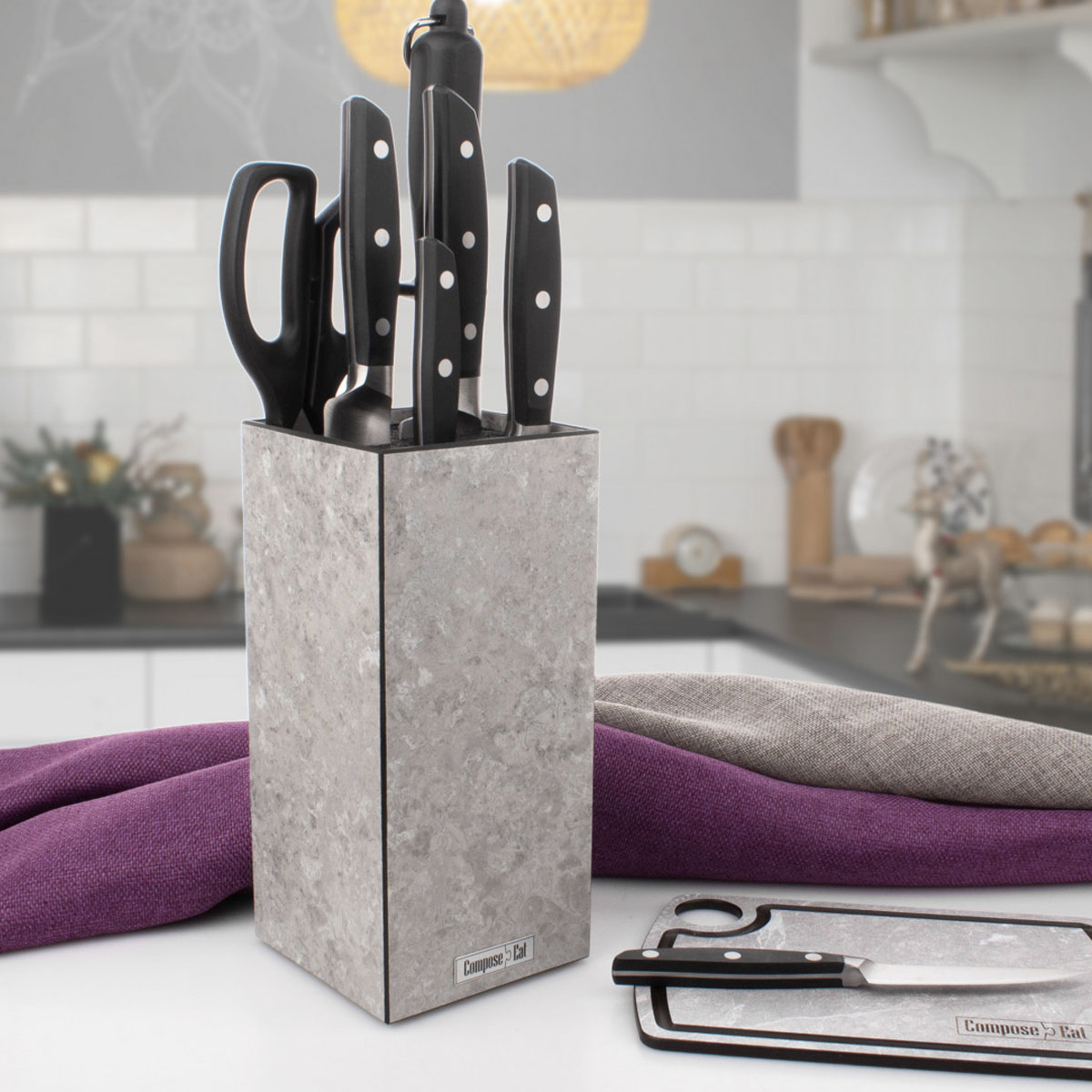 Подставка для кухонных ножей универсальная ComposeEat Elegance, белый камень ComposeEat PDN114057OA4, цвет серый