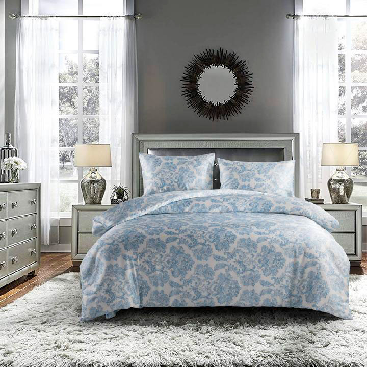 Комплект постельного белья 1,5-спальный Pappel, белый  с голубым узором
