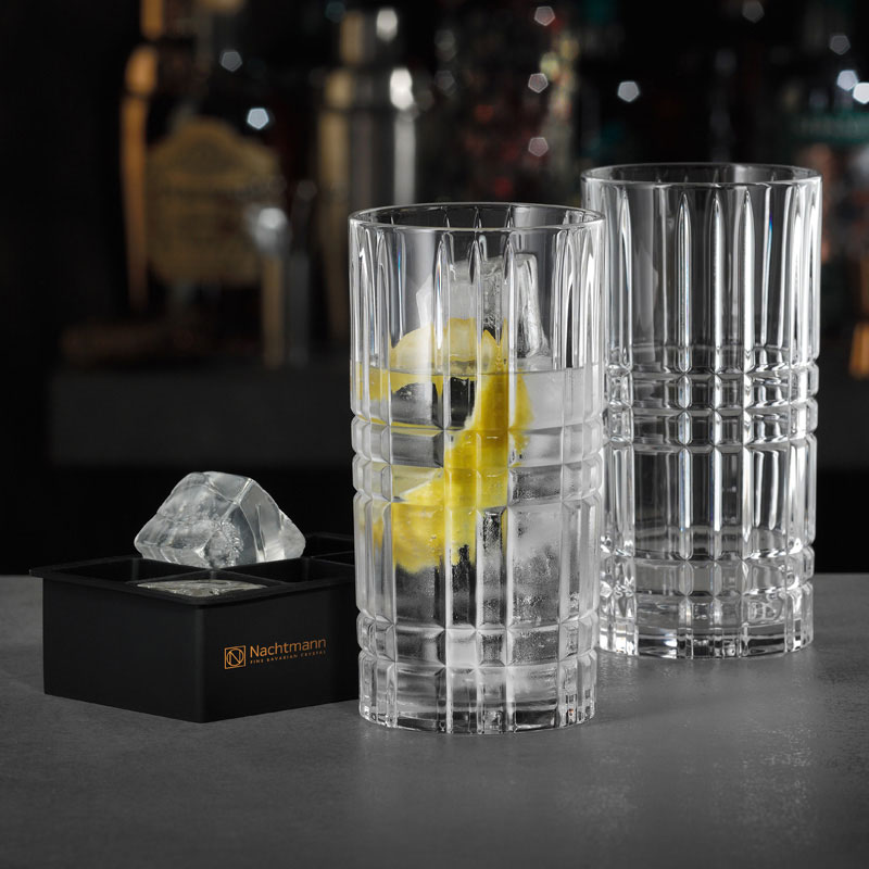 Набор Nachtmann Square Ice Cube: стаканы высокие 2шт и емкость для льда стаканы граненые 4 шт 340 мл
