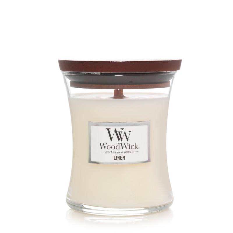 

Аромасвеча Woodwick средняя Лен, Белый